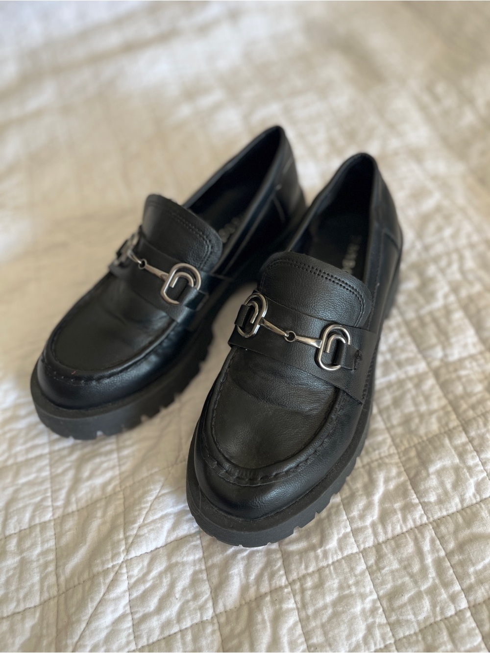 NWOT Bamboo Hutch-02 Black Chunky Lug Sole Horsebit Loafers Women’s Size 7 EU 37